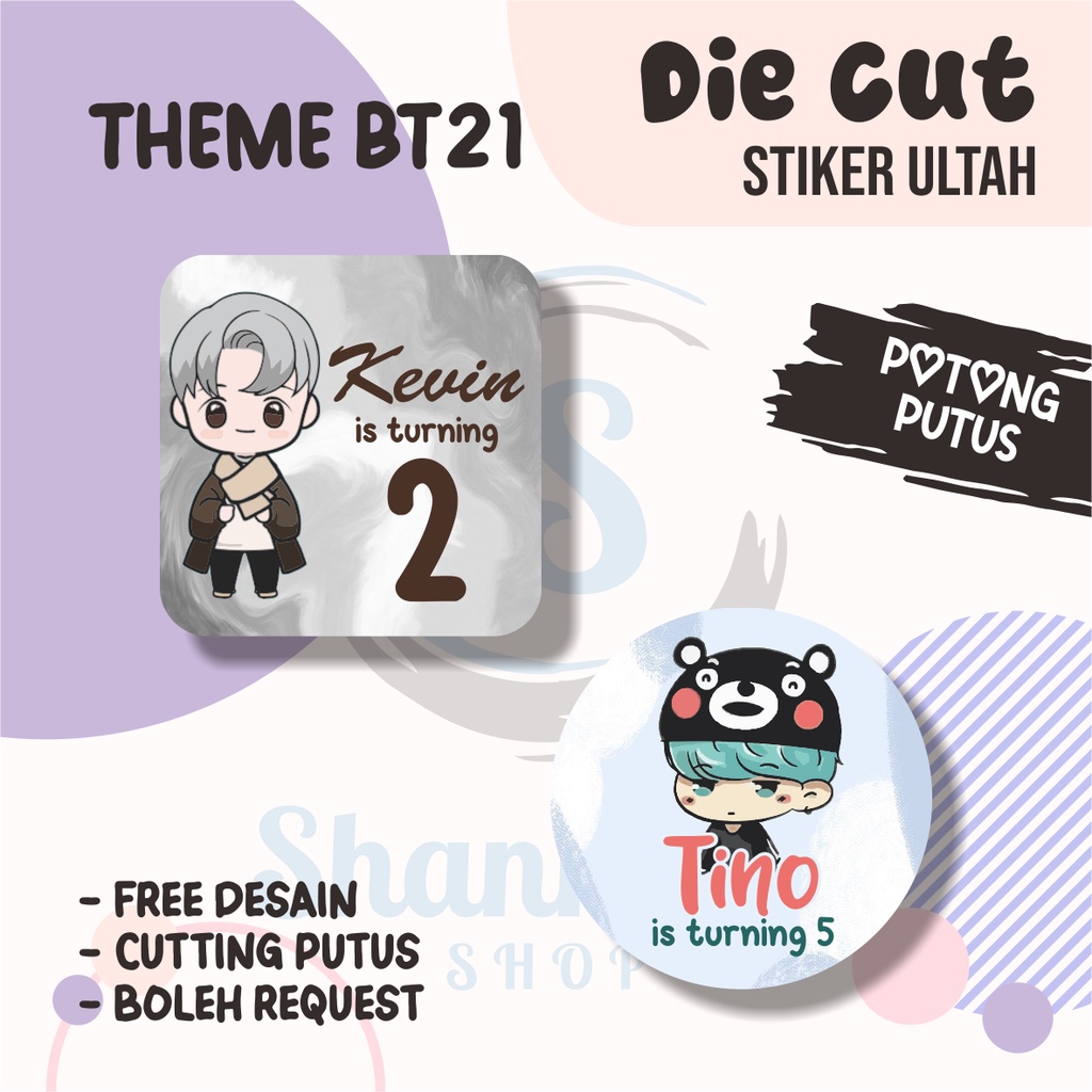 

Stiker Label Ulang Tahun THEME BTS / Stiker Ulang Tahun Bahan Chromo / Stiker Ultah Murah