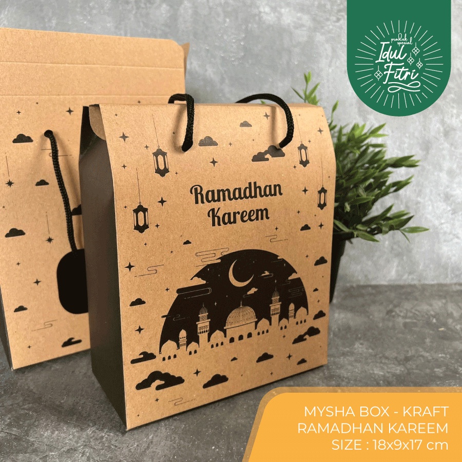 

( 10 pcs ) Gable Box Kraft Ramadhan Kareem Kemasan Tas Parcel Lebaran Kemasan 2 Toples Jar 600ml - 800Ml