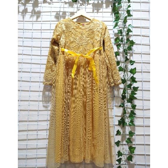 Gaun Anak Perempuan 4-11Th Baju Gamis Brukat Anak Perempuan Gaun Muslim Anak Baju - Kunyit S D0J8 fl