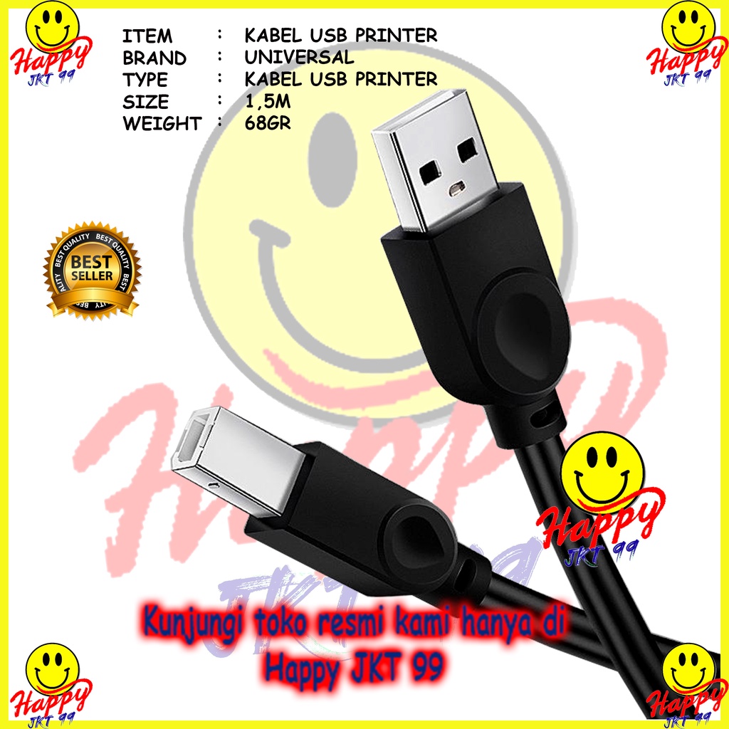 [ HAPPY JKT 99 ] KABEL USB PRINTER 1.5M HITAM KABEL PRINTER USB 1.5 METER