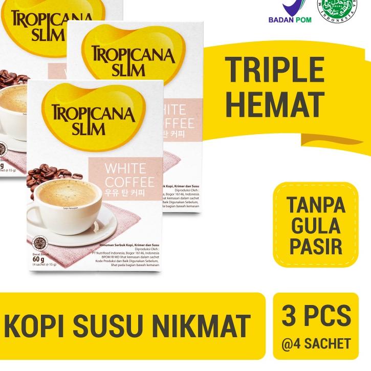 

☋ Triple Pack - Tropicana Slim White Coffee 4 Sch - Kopi Susu Nikmat Tanpa Gula Pasir ♗