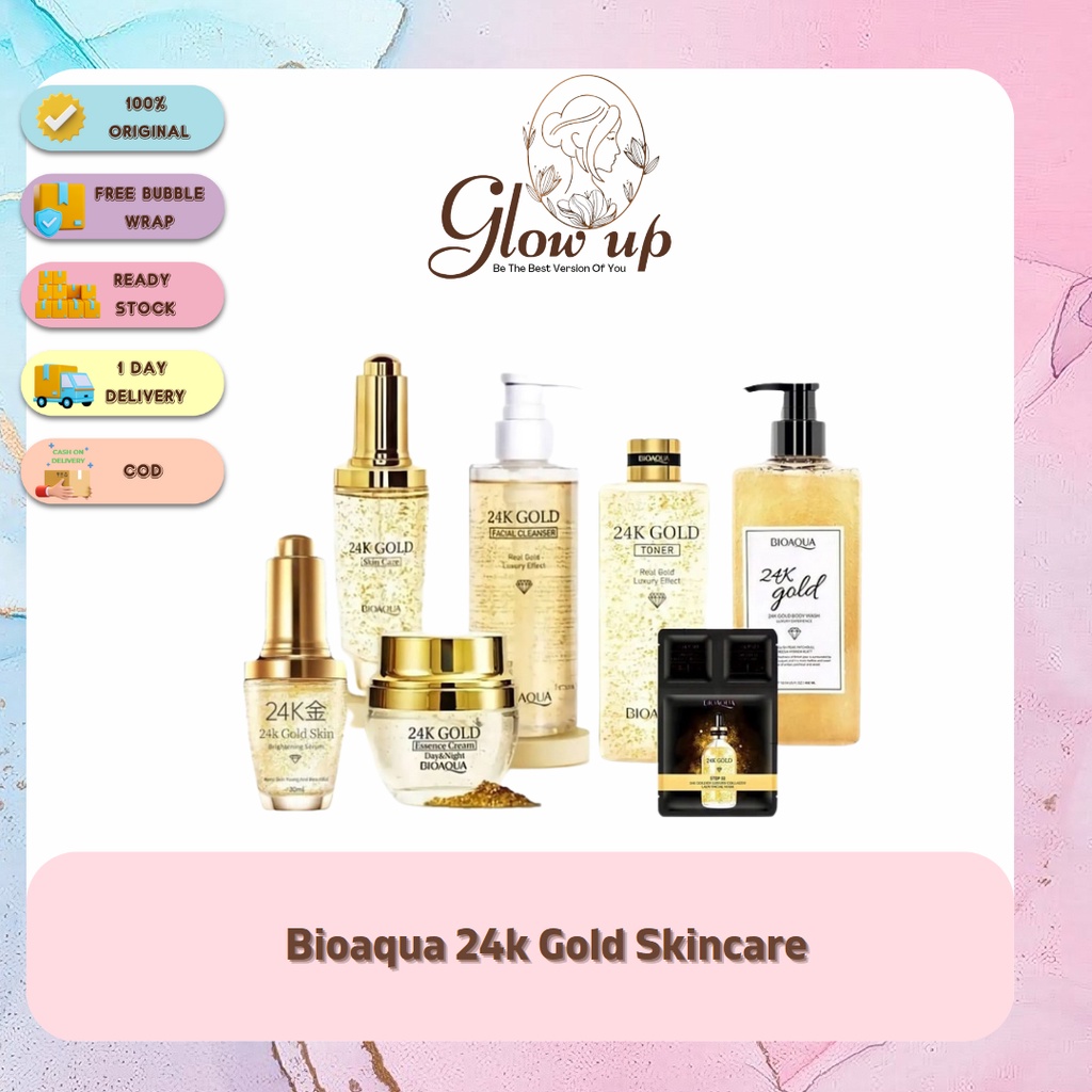 ✨GLOWUP✨ Bioaqua 24k Gold Skincare Hydrating toner / Essence Cream / Facial Wash / 24k Gold Serum / 