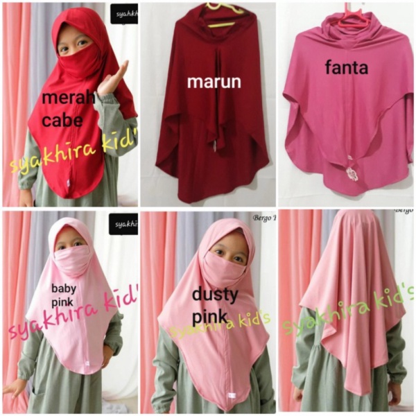 baju muslim Hijab Jilbab Bergo Masker Anak SD TK Polos Original Syakhira Kids Murah Berkualitas