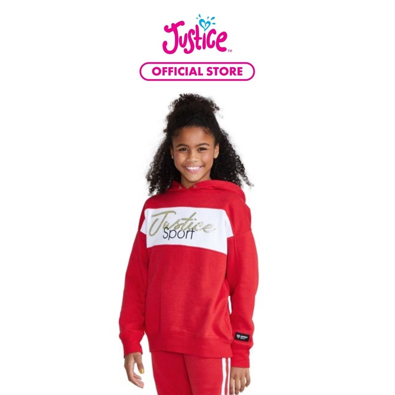Justice Girls Spliced Hoodie - Sweater Anak Perempuan (Merah)