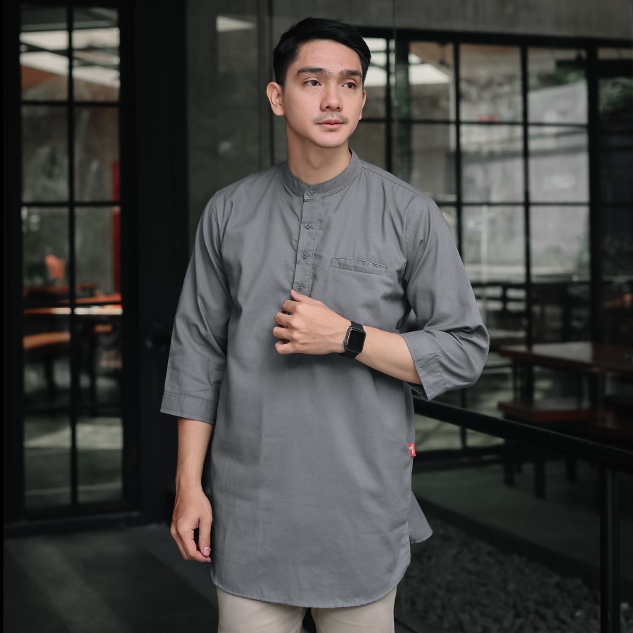 Baju  Pria Koko Muslim Pria Kurta Dewasa Cotton Standford Series Grey