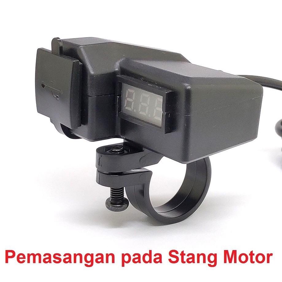 Charger Motor Digital Casan Handphone Di Motor LED Motorcycle Digital Voltmeter Charger Motor Cas HP Motor 2 USB 3.1A