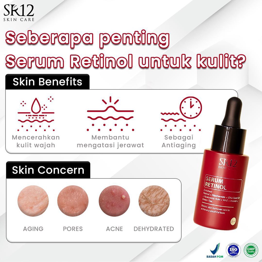 RETINOL SERUM SR12 / RETINOL 0,1% / ANTI AGING / MENCEGAH PENUAAN DINI / MENGATASI JERAWAT / MENCERAHKAN KULIT WAJAH