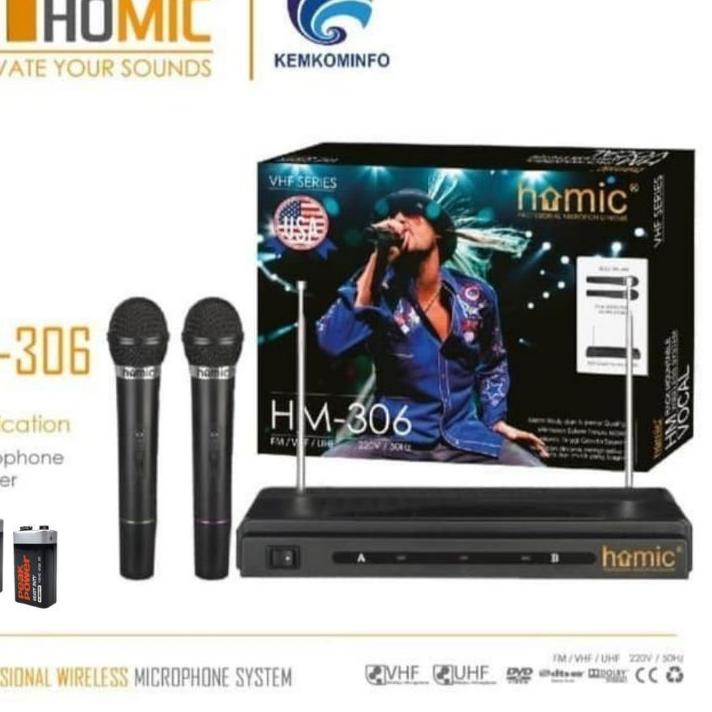 ❇ HOMIC HM-306 // Mic Wireless Double // Microphone Wireless // Mic Tanpa Kabel ➨