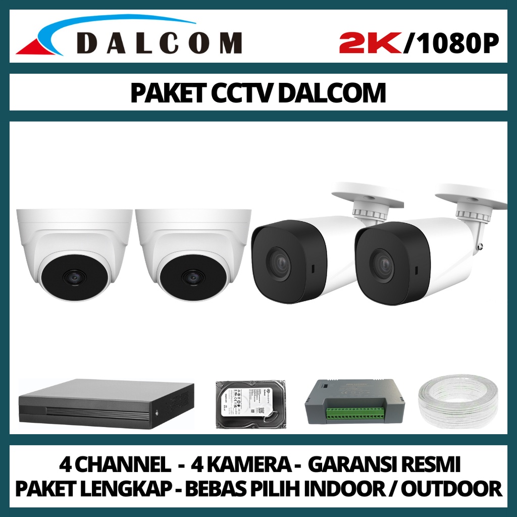 PAKET CCTV DALCOM 4 CHANNEL 4 CAMERA KAMERA