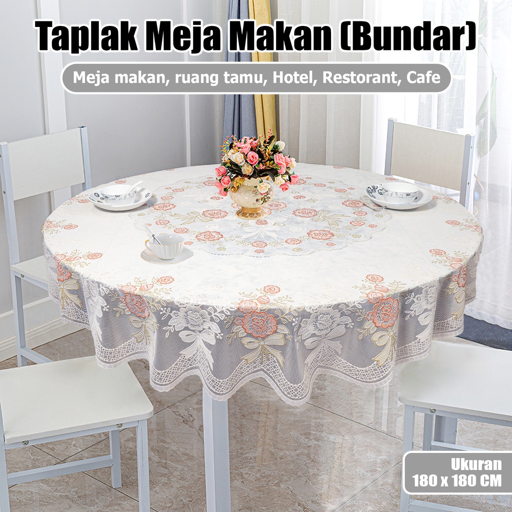 Taplak Meja Makan Tipe Bundar Motif Bunga Bunga Ukuran 180cmx180cm Bahan PVC - D45-C