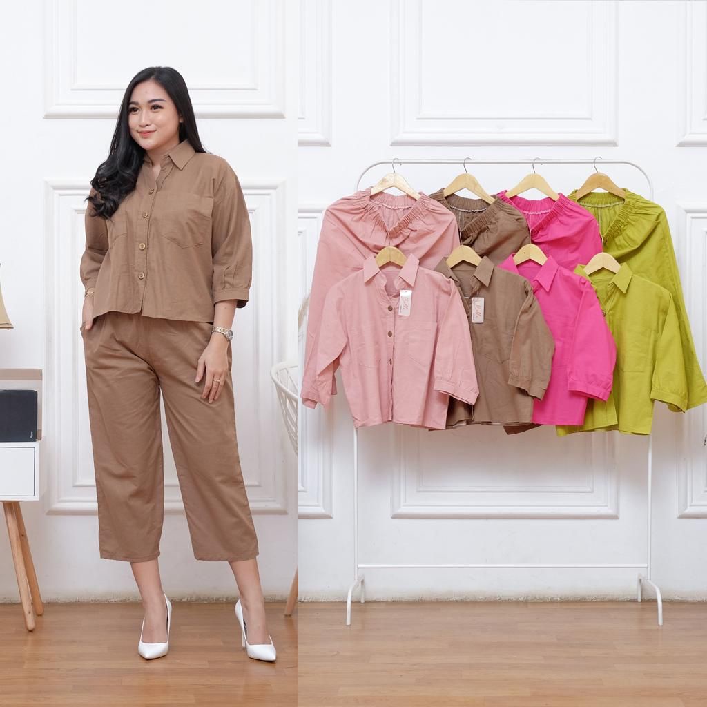 ONE SET CROP Setelan wanita terbaru, BELA SET, BUSUI Setelan Wanita Atasan setelan kulot, setelan wanita polos terbaru+Celana Kekinian one set terb