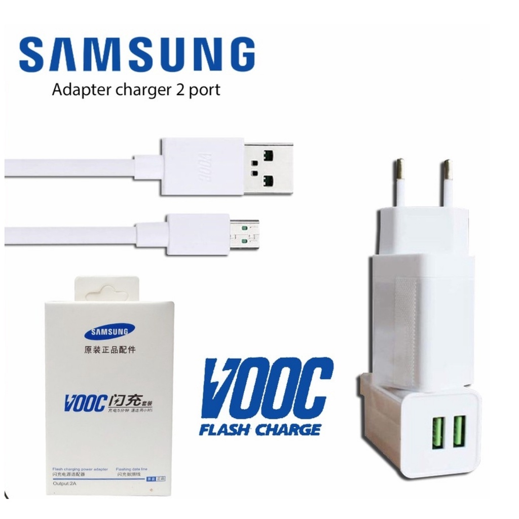 Travel Fast Charger Charging Cas Casan 2 Lubang 2 Port VOOC Micro USB VOOC