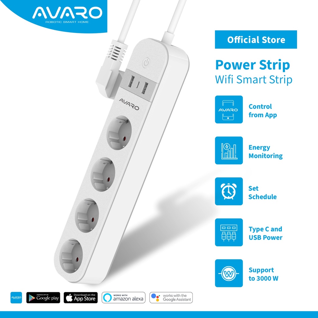 AVARO Smart Extention Power Strip Stop Kontak Wifi IoT Smart Home