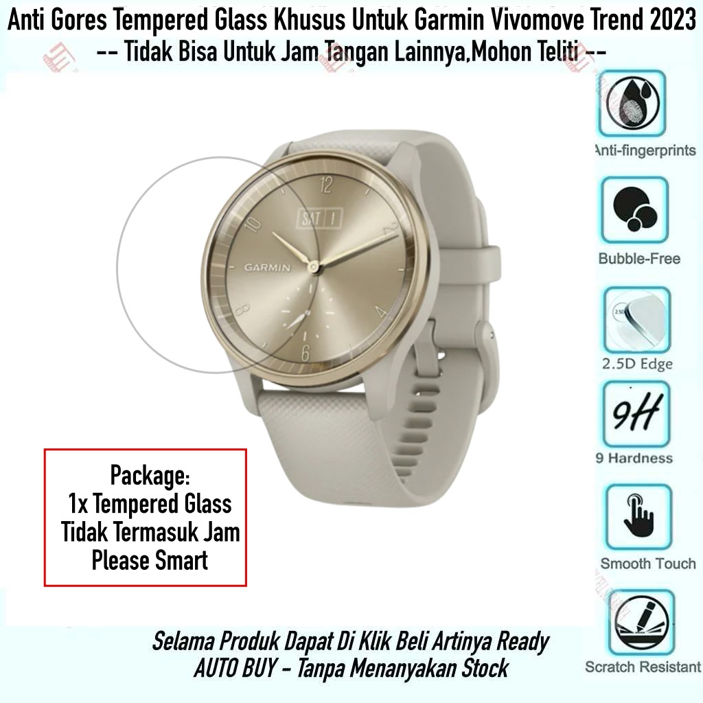 Anti Gores Garmin Vivomove Trend 2023 - Real Kaca Tempered Glass Pelindung Layar Screen Guard