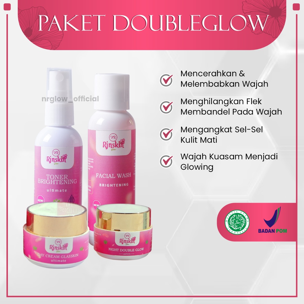 Nrglow Rjnskin Paket Double Glow Original Pencerah Kulit Wajah Glowing Pemudar Flek Hitam Anti Jeraw