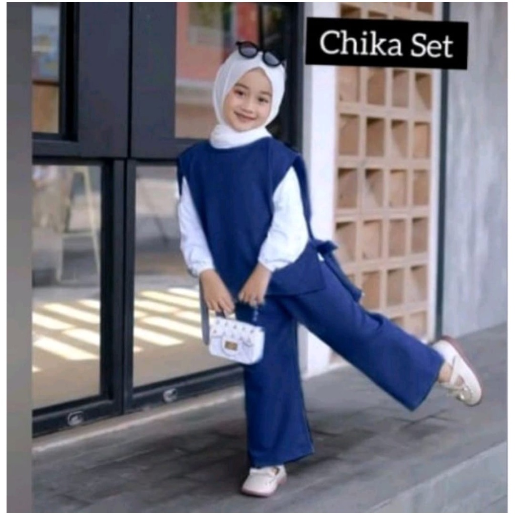 3IN1 SET|Setelan Baju Anak Perempuan CHIKA Umur 3-12 Tahun Setelan Baju Muslim Anak Perempuan