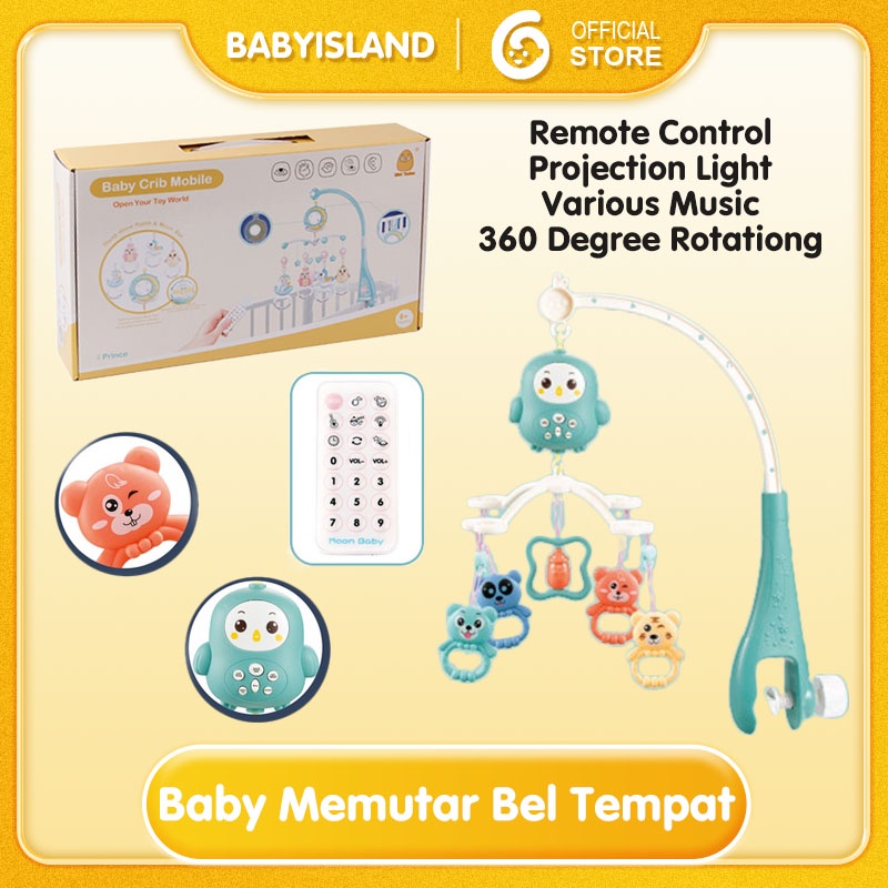 [cod] Baby Crib Mobile 0-12 Bulan Mainan Rattle Music Remote Control Memutar Bel Tempat Tidur 4 Warna