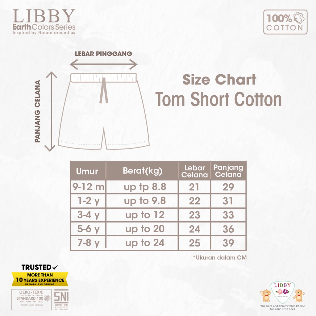 Libby Tom Short 9 Bulan - 8 Tahun Celana Pendek Denim / Anak Earth Series Unisex