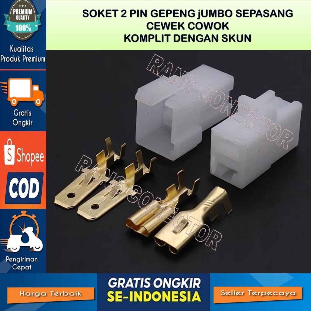 SOKET 2 PIN JUMBO MALE FEMALE KELISTRIKAN MOTOR MOBIL ARUS BESAR BAHAN NILON TAHAN PANAS