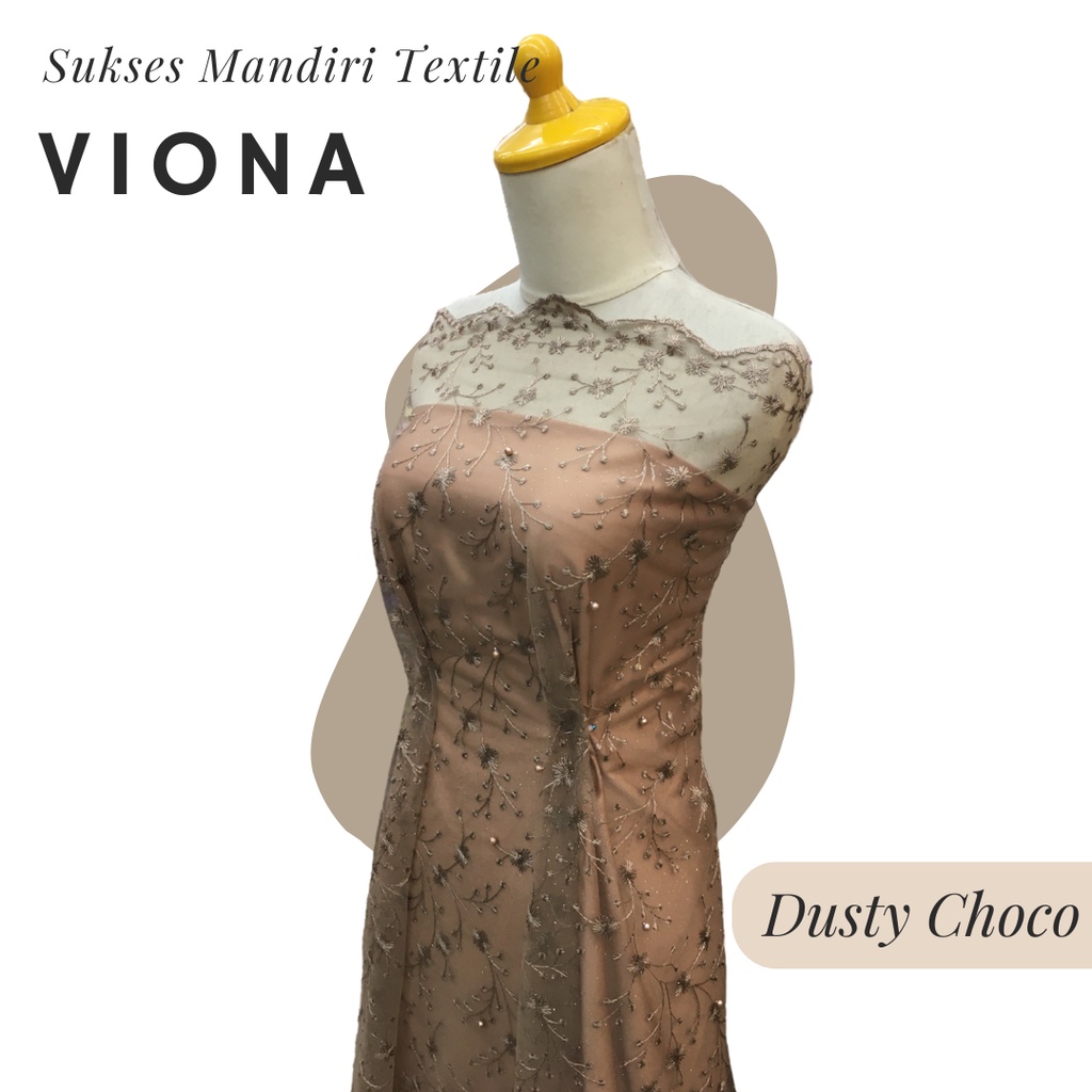 [VIONA] Brokat Tulle Mewah Gaun Pesta Tille Dress warna Milo Dusty Choco Moka | Harga ½ meter = 50 c