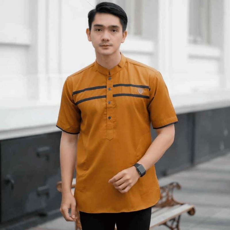 Baju Koko Pria Dewasa Atasan Muslim Laki Laki Kurta Lengan Pendek Pakaian Taqwa Terlaris