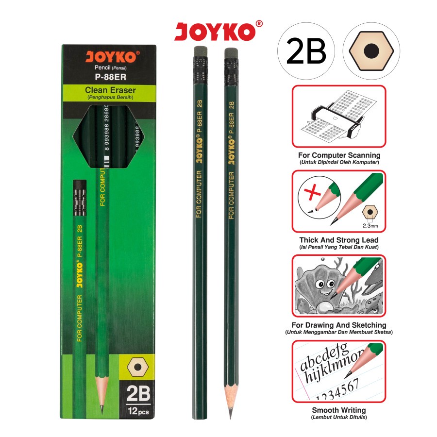 

Pensil kayu / Pencil JOYKO P-88ER / P88ER / 2B - 1 lusin