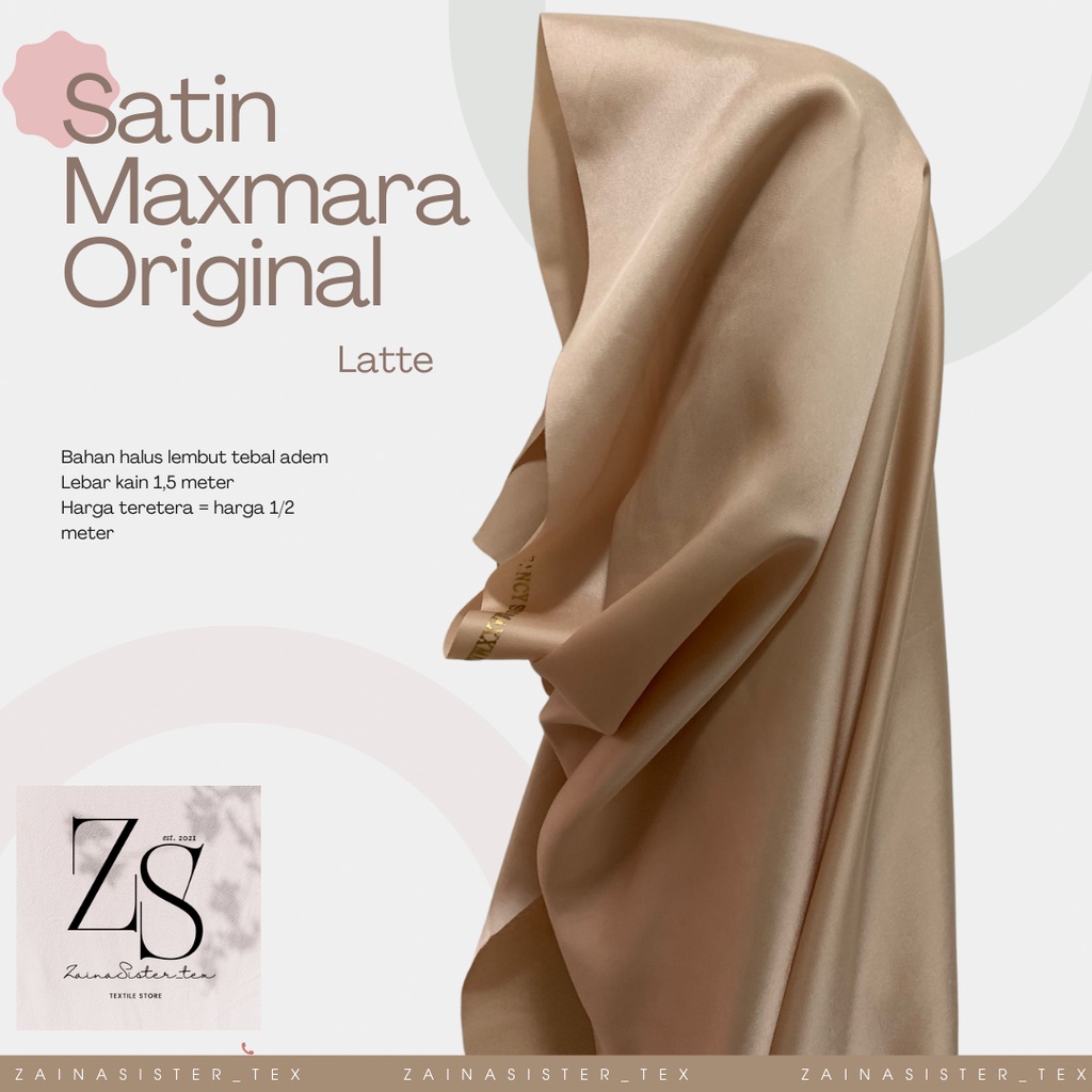 Bahan Kain Satin Maxmara Original Warna Nude Latte