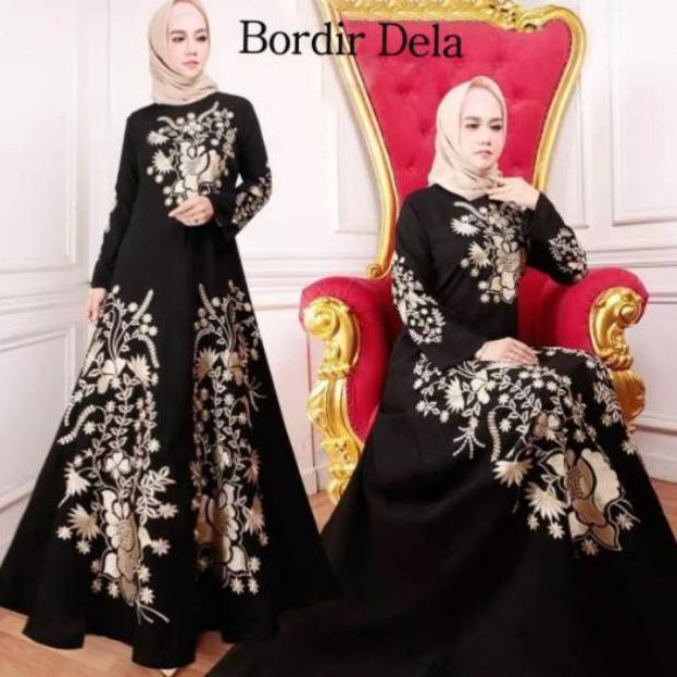 VIRAL Abaya Gamis Maxi Dress Arab Saudi Bordir Dela Turki Umroh Dubai Turkey India Jetblack Hitam Sy