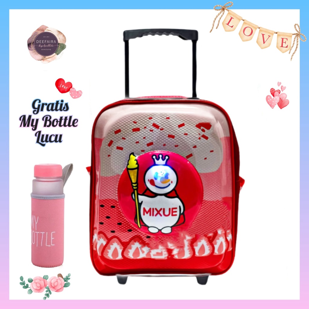 Tas Ransel Troli Anak Perempuan Model Mixx Ice 3D Led Gratis Botol Minum Untuk Tk Paud Sd