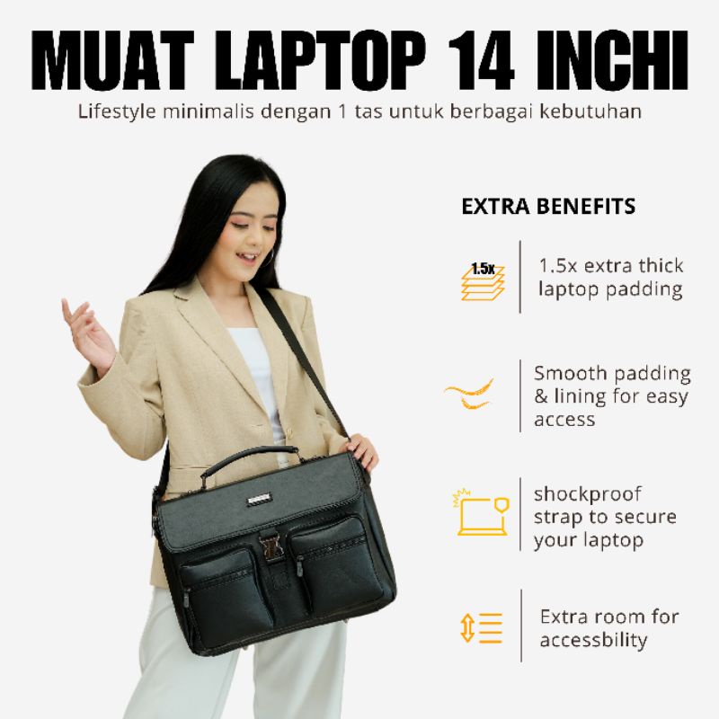 Konya Bag by Manjua. Tas Kerja Selempang, Tas Kuliah, Tas Laptop, muat Laptop 14 inch.