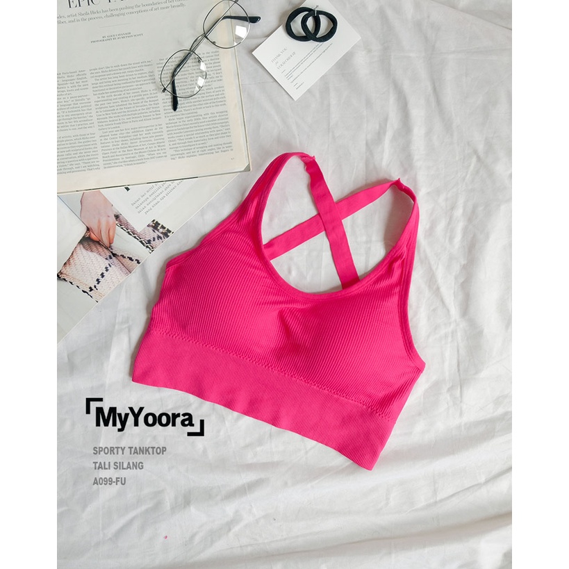 MyYoora Sporty Tanktop Tali Silang Gym/Yoga dengan Cup Bra AA099