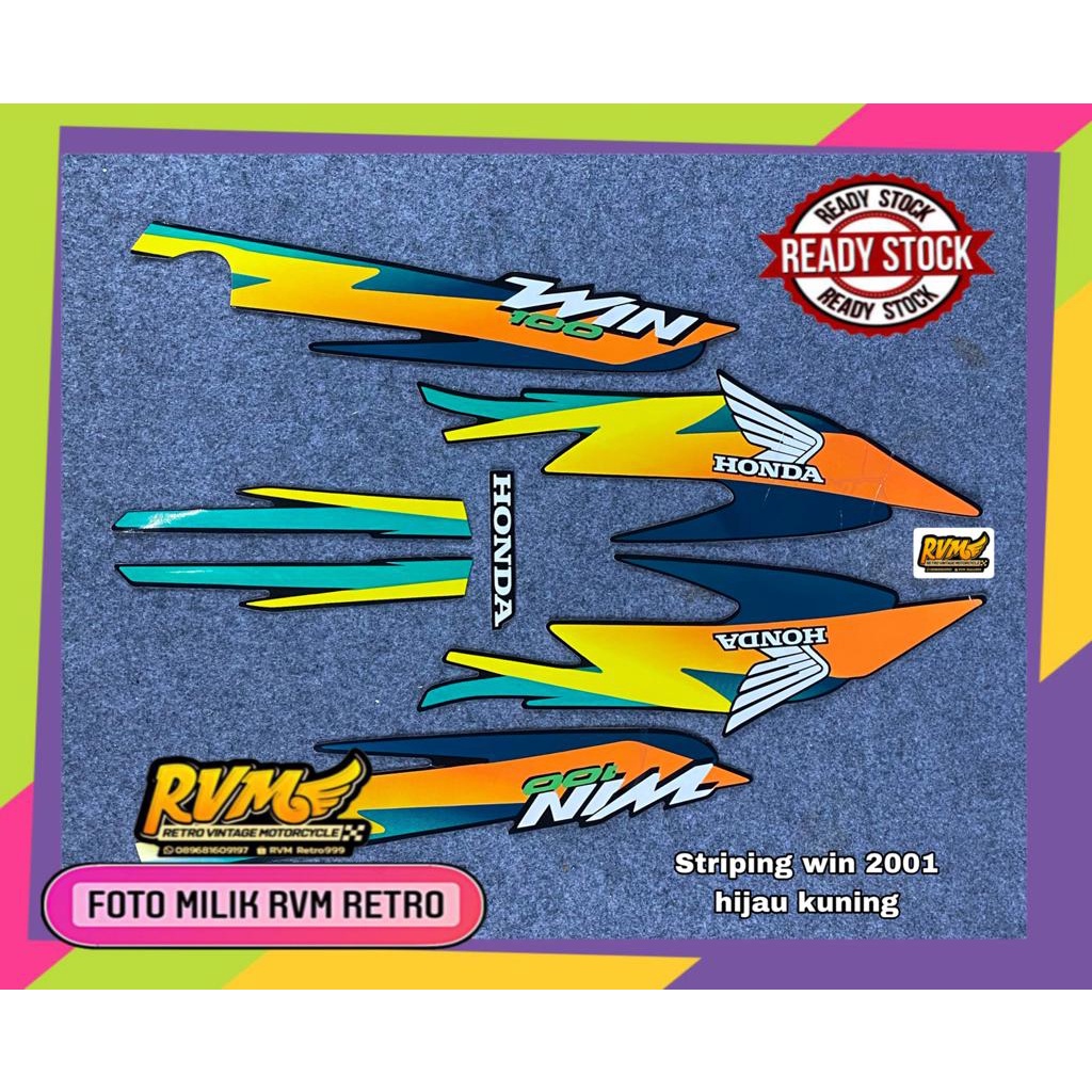 stiker motor honda win strip win 100 tahun 2001 warna hijau kuning