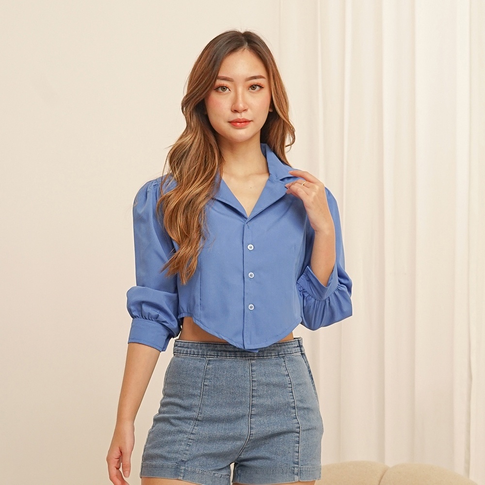 BEFAST - ZRX OOTD WANITA KEMEJA VITA / KEMEJA CROP PUFF CHIA LENGAN PANJANG BAJU CROP / Hem Crop Wanita Model Terbaru / Pakaian Wanita Modis / OOTD Ala Style Wanita Korea / Fashion KekinianRemaja ABG Trendy / Kemeja Crop Polos Lengan Panjang Terlaris