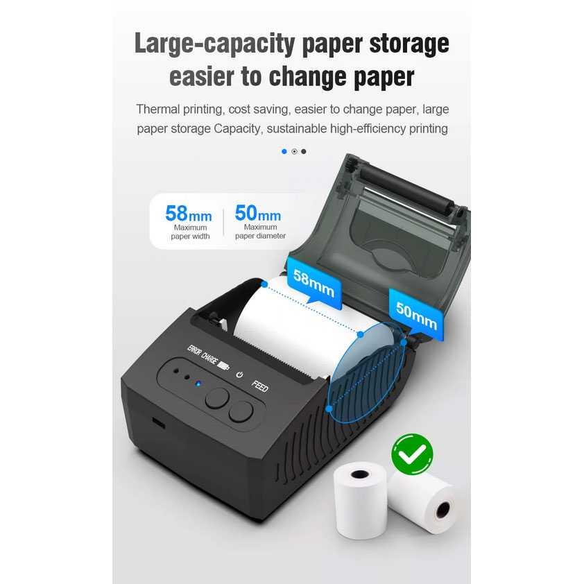 Mini Portable Bluetooth Thermal Receipt Printer - ZJ-5811 - Black