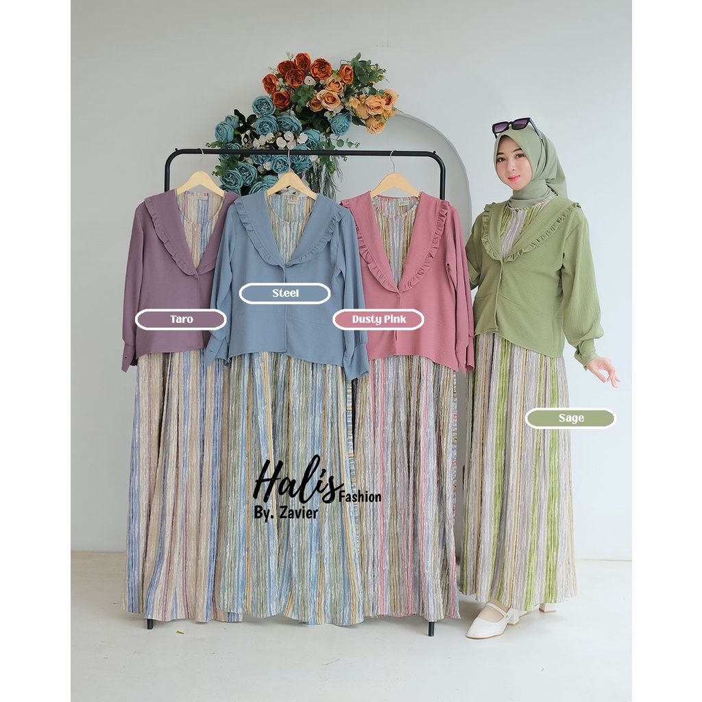 Set outer RAHMA ORI halis KARTINI KARTIKA BLEZER setelan terbaru muslim remaja wanita elegan style one set terkini motif kotak kotak