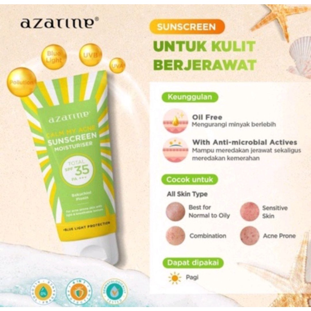 AZARIN SUNSCREEN CALM MY FACE CICAMIDE SUNBLOCK WAJAH SPF35 40 GRAM