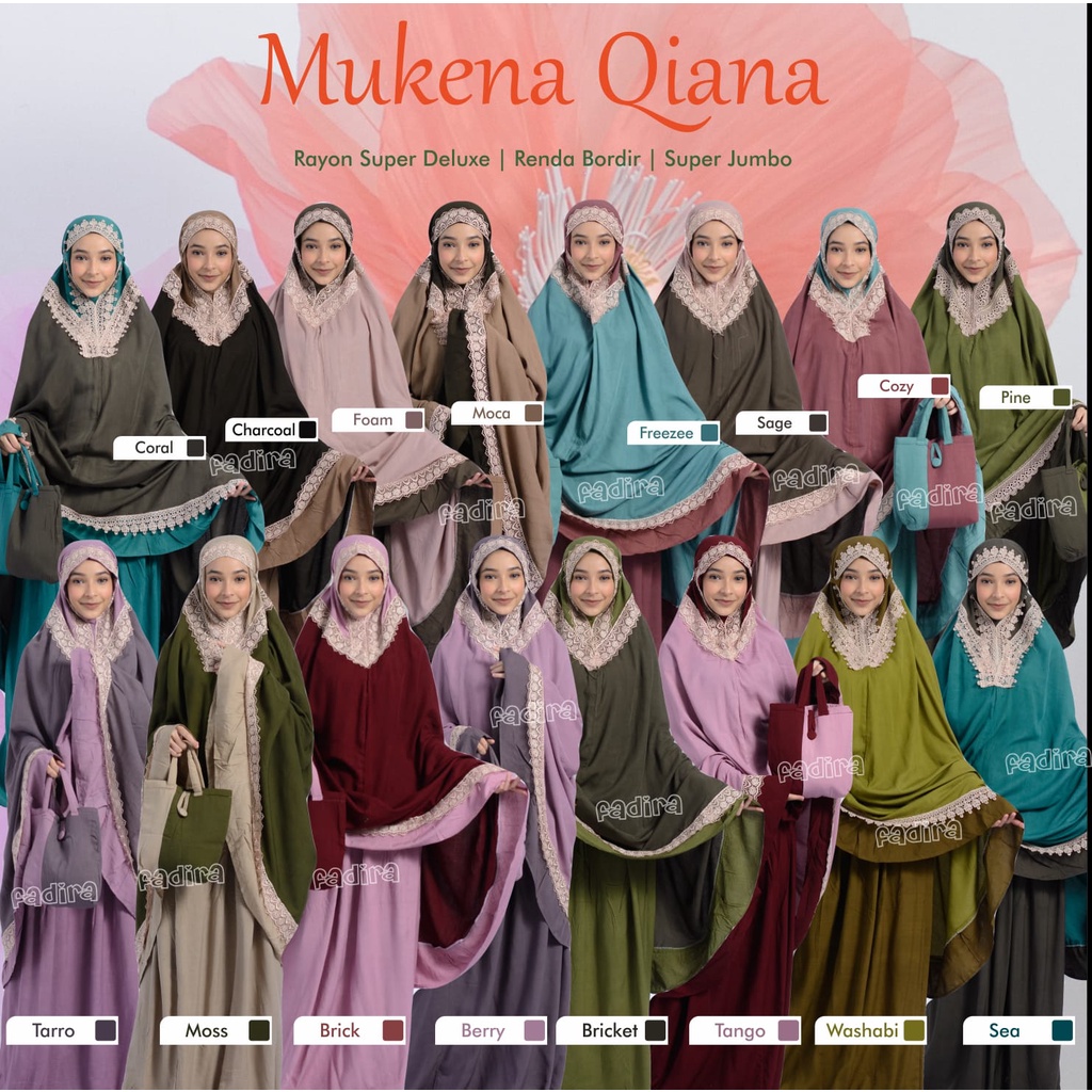 Mukena Qiana 2 Warna Dewasa Kombinasi / Rukuh Polos / Telekung Polos by Fadira