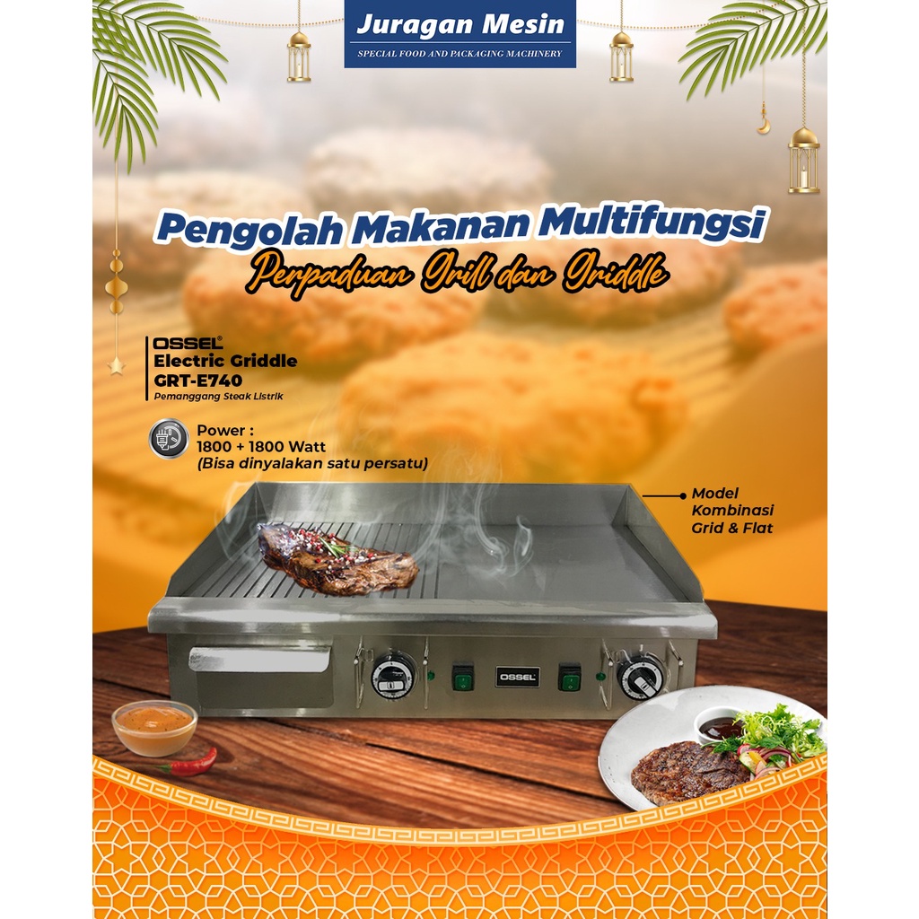NEW BERGARANSI OSSEL Electric Griddle Pemanggang Steak Listrik Wajan Listrik GRT-E740 Panggangan Dag