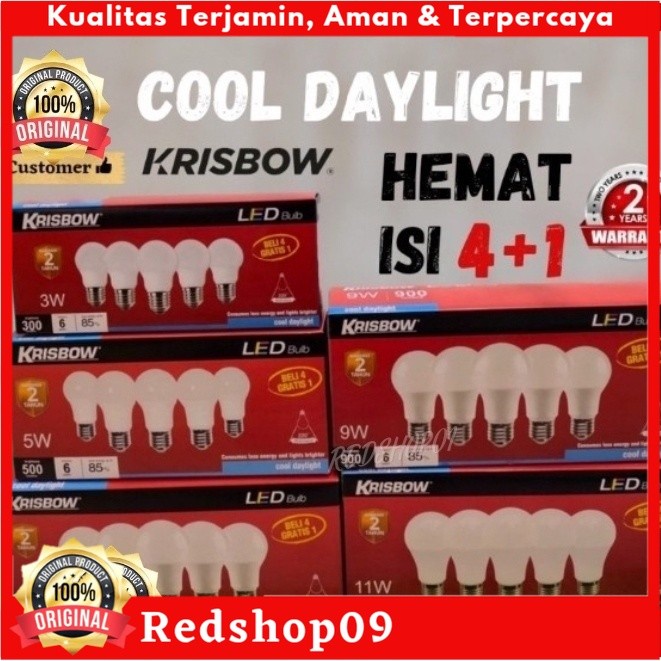 Terlaris Lampu Bohlam Led Krisbow 3/5/7/9/11 Watt/ Putih & Kuning/Lampu Bohlam