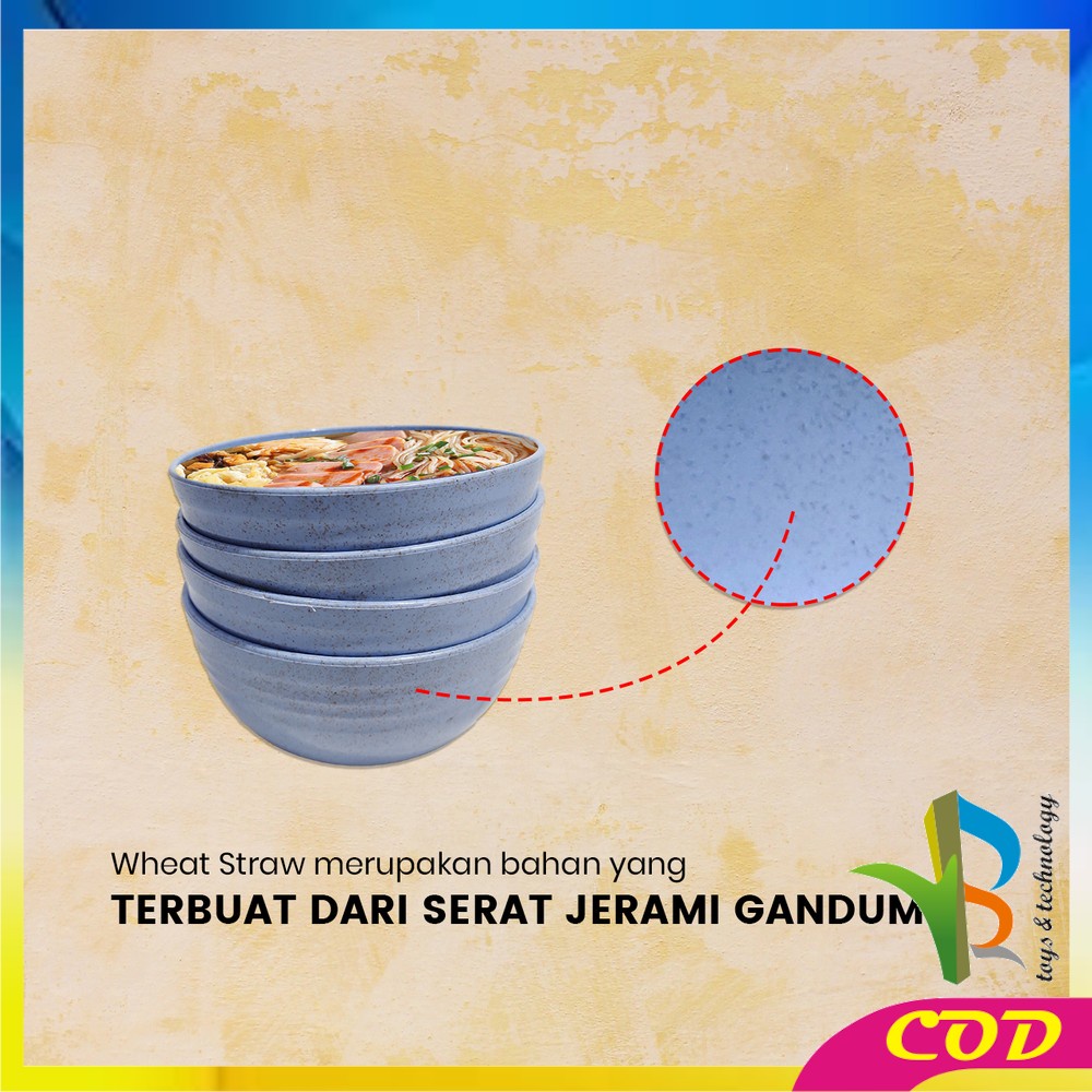 RB-C813 Mangkok Jerami Gandum Set 4PCS 16CM Wheat Straw Bowl Ringan / Alat Makan Mangkuk Plastik Serbaguna