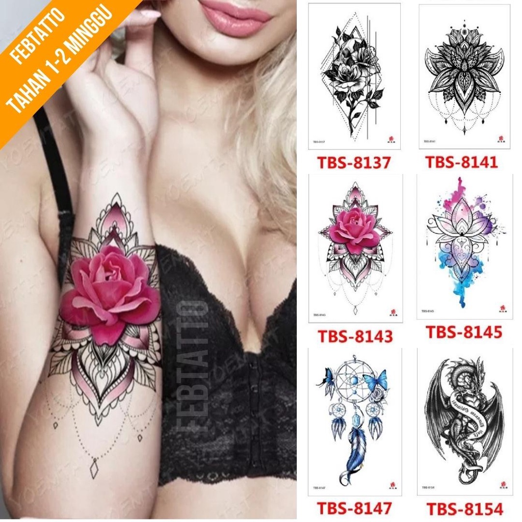 Tato Temporer Ukuran 12cmx19cm Motif Aesthetic Tatto Temporary Stiker Tato Halal Grosir Tato air motif bunga, naga, sayap, dream cater TBS 8143