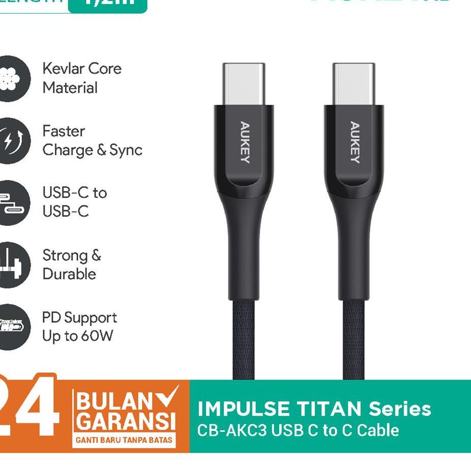 ❆ Kabel Charger Type C Aukey CB-AKC3 1.2m Kevlar Black -  ☑
