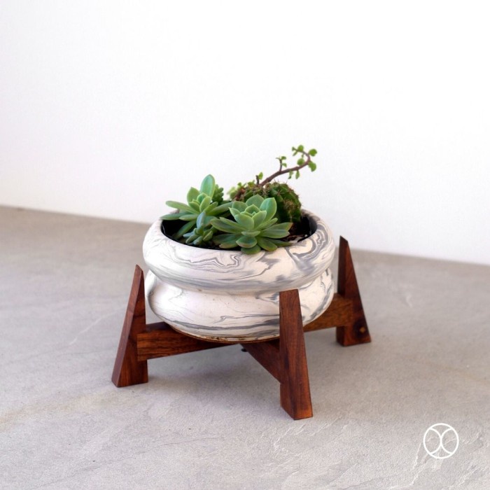 Terlaris Concreate Flower Pot Terra 15 Cm / Pot Kaktus / Pot Bunga - Marble,Dengan Stand