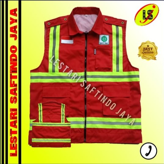 Terlaris Rompi Safety Vest Proyek Kerah Hse Merah-Rompi Safety Proyek Terbaru