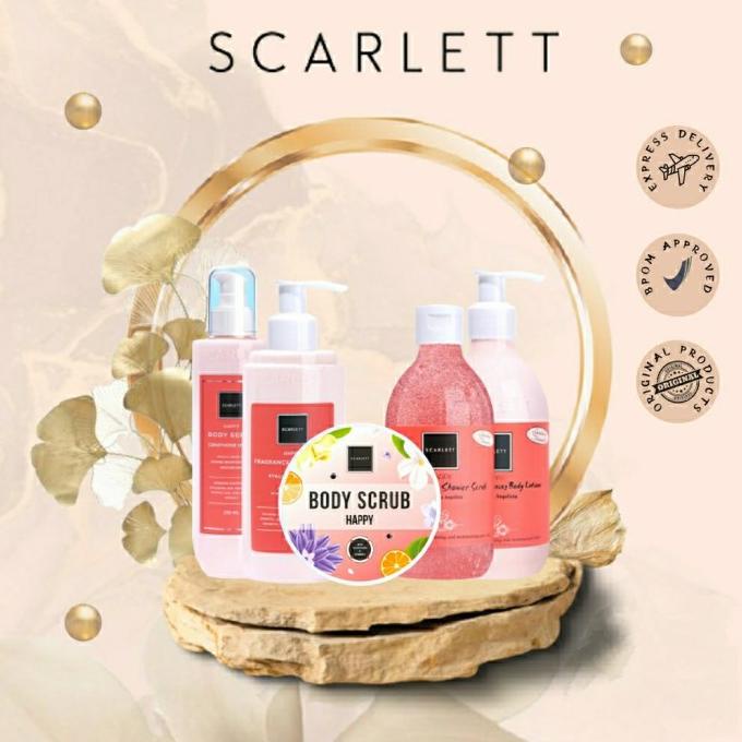 SCARLETT WHITENING HAPPY SERIES 5 IN 1 ORIGINAL - PAKET PEMUTIH BADAN buo