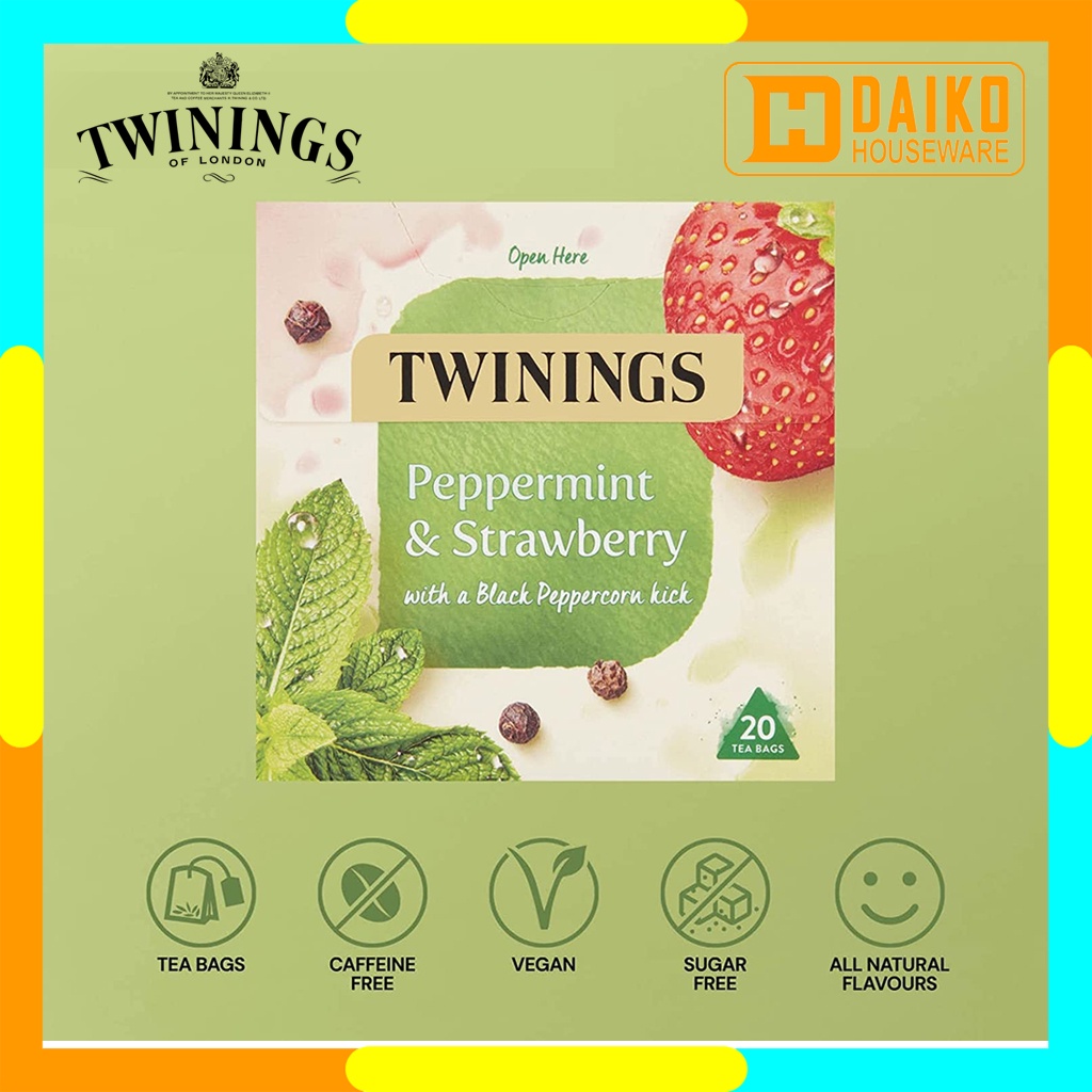 Teh Celup Twinings Peppermint &amp; Strawberry Tea Bags 20 x 2 gr Flavoured Infusion Tea Teh Rasa Peppermint dan Buah Strawberry