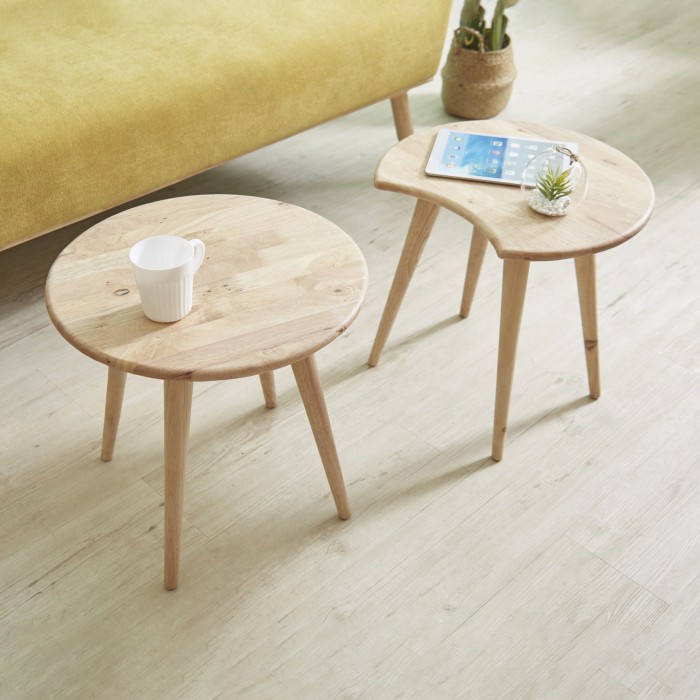 RAY Coffee Table Kecil Sepasang 2 Meja Bulat - Meja Tamu Bulat Kayu Solid
