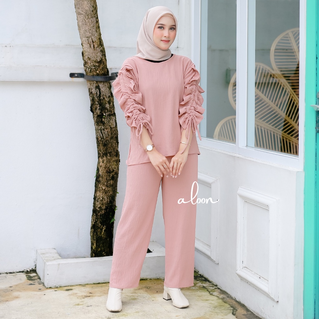 Sherly One Set Crinkle Airflow Premium – Setelan Crinke Baju One Set Wanita Kekinian