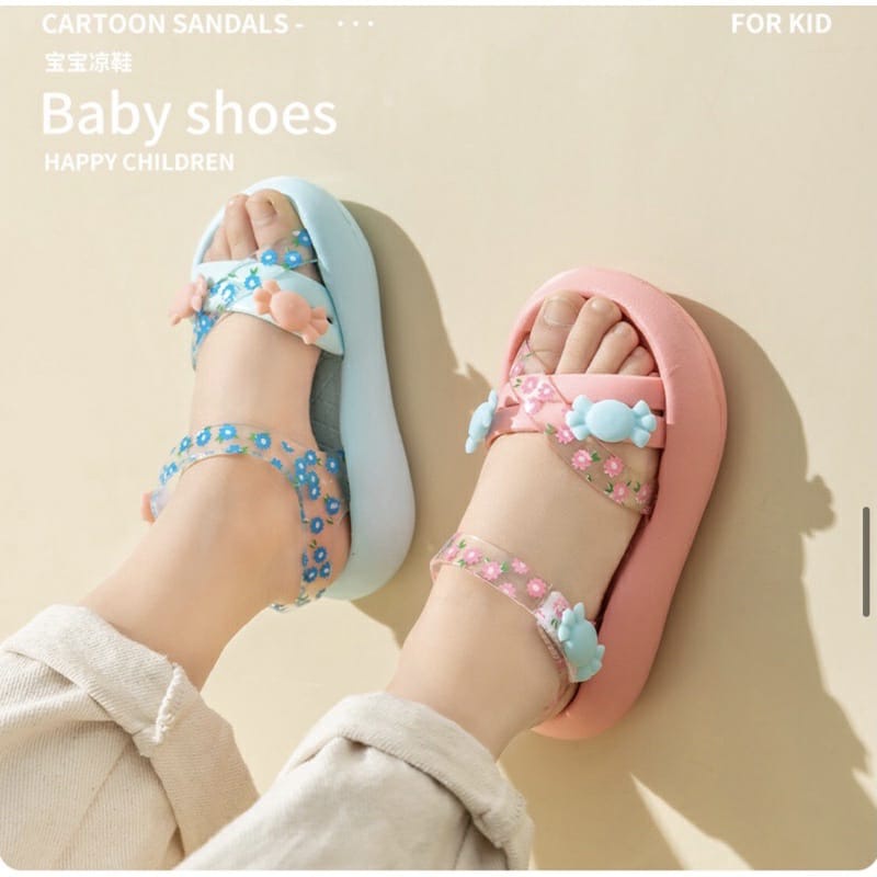 SH2245 Bisa COD Sepatu sendal anak jelly transparan sol tinggi bunga permen candie floweri cute lucu / Sendal Anak Perempuan  / Sepatu Sandal Selop Anak Perempuan/Sandal Anak Perempuan Bahan Karet Model Lucu size 14 - 19 untuk anak 1 sd 6 tahun