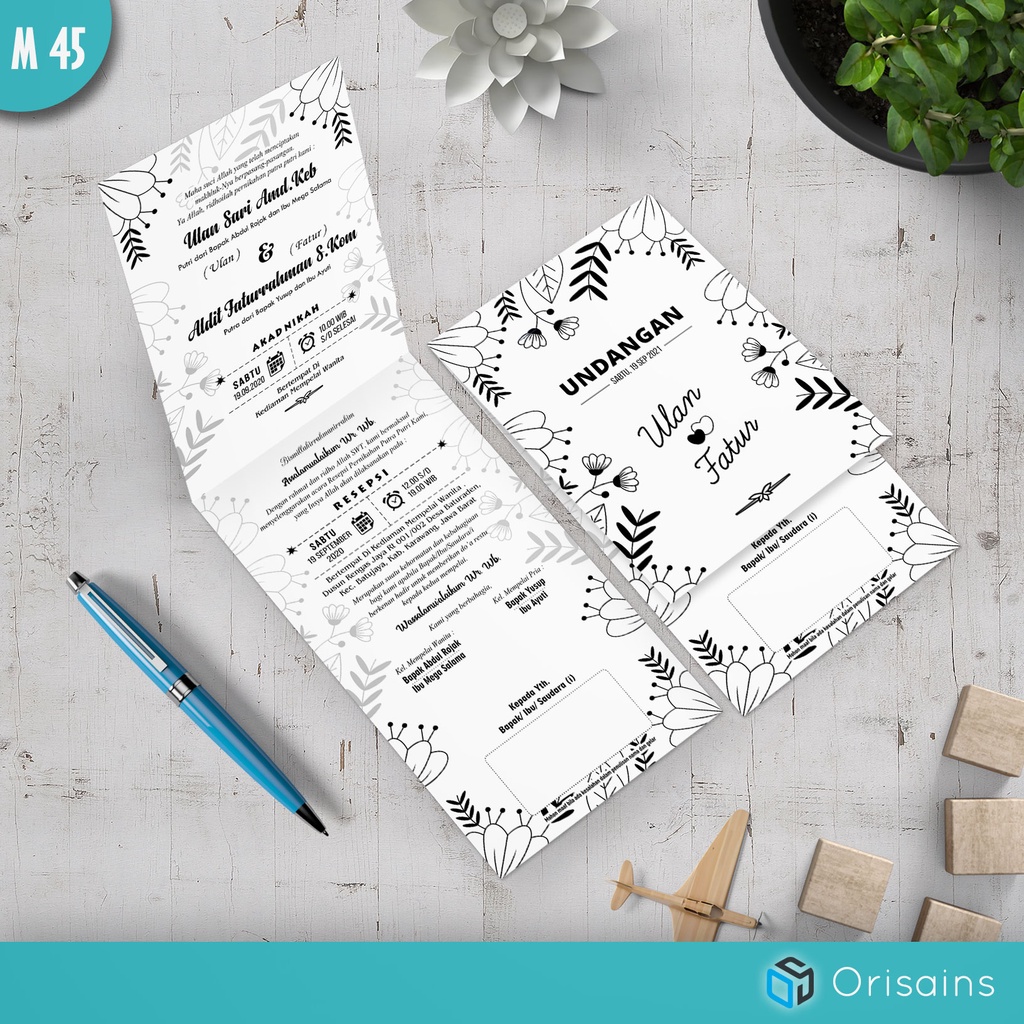 Kartu Undangan Pernikahan Murah Simpel Clean Monochrome (Cetak satu warna : Biru, Hijau, Ungu, Hitam